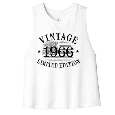 56 Years Old Vintage 1966 US Flag 56th Birthday Women's Racerback Cropped Tank