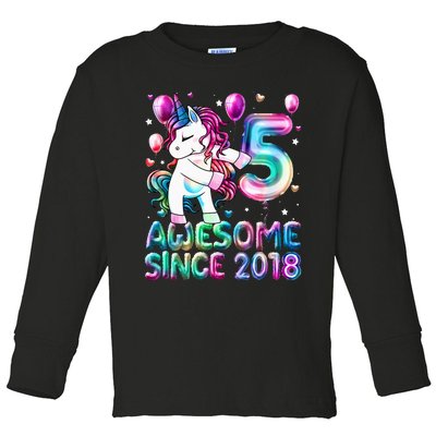 5 Years Old Unicorn Flossing 5th Birthday Girl Unicorn Party Toddler Long Sleeve Shirt