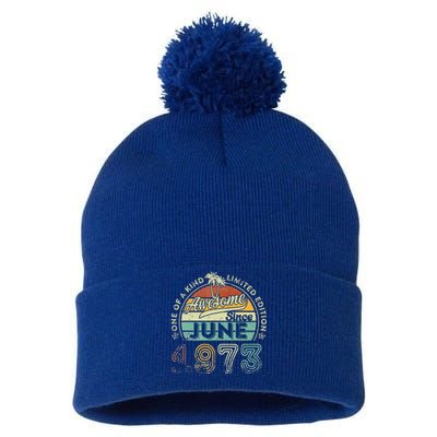 50 Year Old Awesome Since June 1973 50th Birthday Pom Pom 12in Knit Beanie