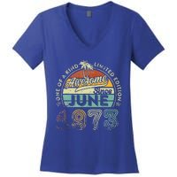 50 Year Old Awesome Since June 1973 50th Birthday Women's V-Neck T-Shirt