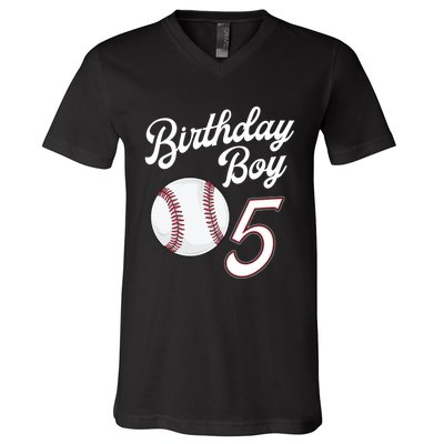 5 Years Old Baseball Themed 5th Birthday Party Sports V-Neck T-Shirt