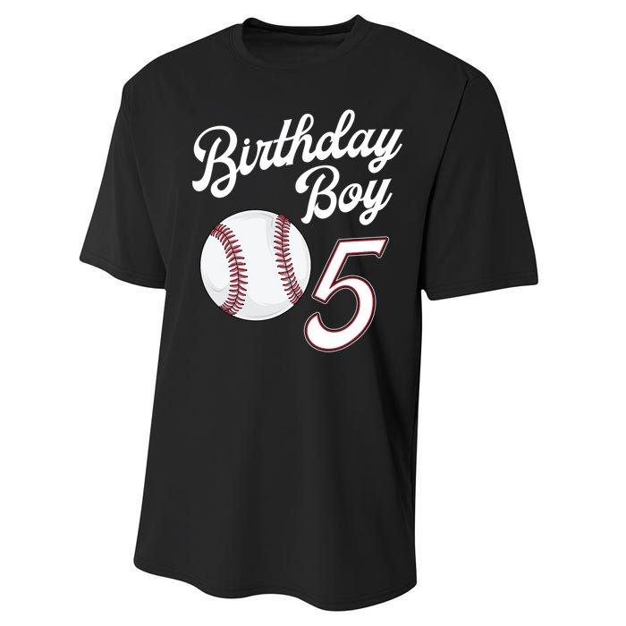 5 Years Old Baseball Themed 5th Birthday Party Sports Performance Sprint T-Shirt