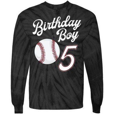 5 Years Old Baseball Themed 5th Birthday Party Sports Tie-Dye Long Sleeve Shirt