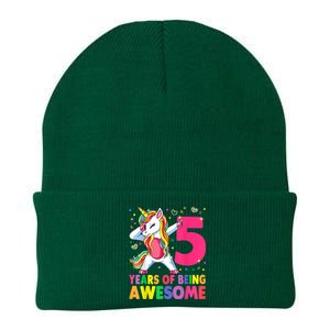 5 Years Old Unicorn Dabbing 5th Birthday Girl Unicorn Party Knit Cap Winter Beanie