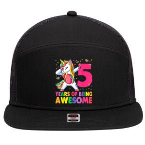 5 Years Old Unicorn Dabbing 5th Birthday Girl Unicorn Party 7 Panel Mesh Trucker Snapback Hat