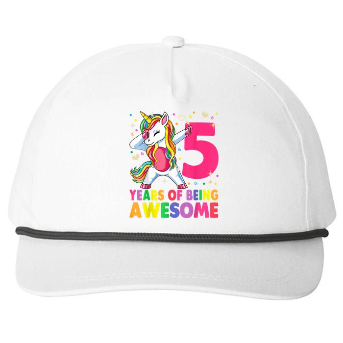 5 Years Old Unicorn Dabbing 5th Birthday Girl Unicorn Party Snapback Five-Panel Rope Hat