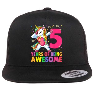 5 Years Old Unicorn Dabbing 5th Birthday Girl Unicorn Party Flat Bill Trucker Hat