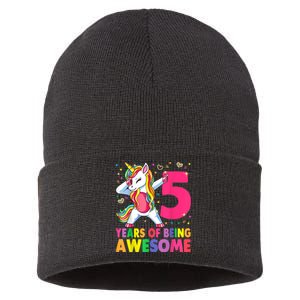 5 Years Old Unicorn Dabbing 5th Birthday Girl Unicorn Party Sustainable Knit Beanie