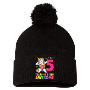 5 Years Old Unicorn Dabbing 5th Birthday Girl Unicorn Party Pom Pom 12in Knit Beanie