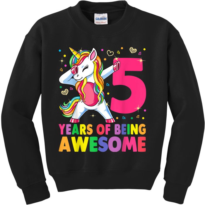 5 Years Old Unicorn Dabbing 5th Birthday Girl Unicorn Party Kids Sweatshirt