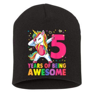 5 Years Old Unicorn Dabbing 5th Birthday Girl Unicorn Party Short Acrylic Beanie