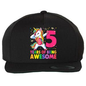 5 Years Old Unicorn Dabbing 5th Birthday Girl Unicorn Party Wool Snapback Cap