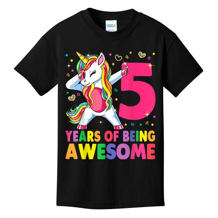 5 Years Old Unicorn Dabbing 5th Birthday Girl Unicorn Party Kids T-Shirt