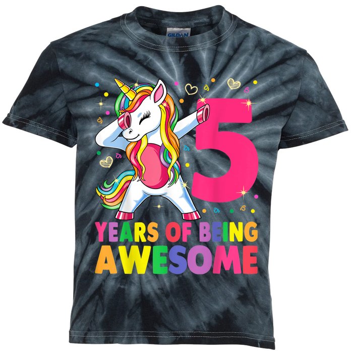 5 Years Old Unicorn Dabbing 5th Birthday Girl Unicorn Party Kids Tie-Dye T-Shirt