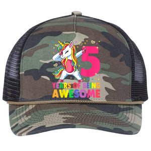 5 Years Old Unicorn Dabbing 5th Birthday Girl Unicorn Party Retro Rope Trucker Hat Cap