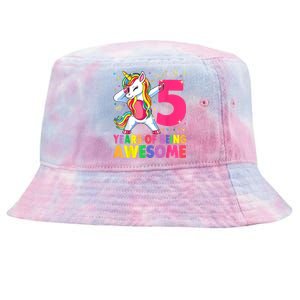 5 Years Old Unicorn Dabbing 5th Birthday Girl Unicorn Party Tie-Dyed Bucket Hat