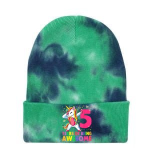 5 Years Old Unicorn Dabbing 5th Birthday Girl Unicorn Party Tie Dye 12in Knit Beanie