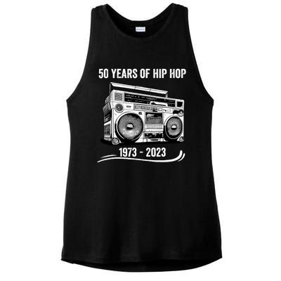 50 Years Of Hip Hop 50th Anniversary Of Rap Ladies PosiCharge Tri-Blend Wicking Tank