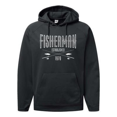 53 Year Old Fisherman Fishing 1970 53rd Birthday Gift Performance Fleece Hoodie