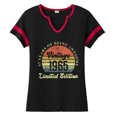 57 Years Of Being Awesome Vintage 1965 Limited Edition Ladies Halftime Notch Neck Tee