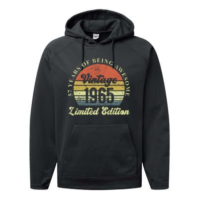 57 Years Of Being Awesome Vintage 1965 Limited Edition Performance Fleece Hoodie