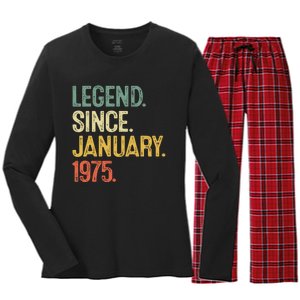 50 Year Old Gifts Legend January 1975 50th Birthday Dad Women's Long Sleeve Flannel Pajama Set 