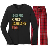 50 Year Old Gifts Legend January 1975 50th Birthday Dad Women's Long Sleeve Flannel Pajama Set 