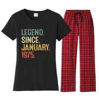 50 Year Old Gifts Legend January 1975 50th Birthday Dad Women's Flannel Pajama Set