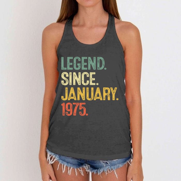 50 Year Old Gifts Legend January 1975 50th Birthday Dad Women's Knotted Racerback Tank