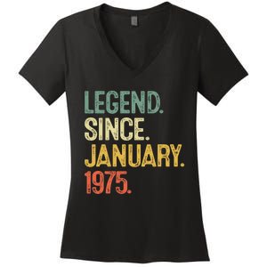 50 Year Old Gifts Legend January 1975 50th Birthday Dad Women's V-Neck T-Shirt