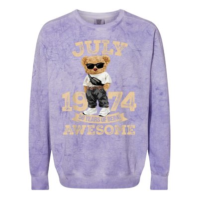 50 Years Of Being Awesome July 1974 Cool 50th Birthday Gift Colorblast Crewneck Sweatshirt