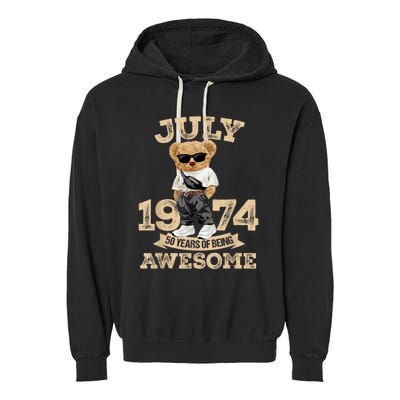 50 Years Of Being Awesome July 1974 Cool 50th Birthday Gift Garment-Dyed Fleece Hoodie