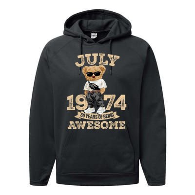 50 Years Of Being Awesome July 1974 Cool 50th Birthday Gift Performance Fleece Hoodie