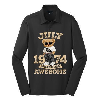 50 Years Of Being Awesome July 1974 Cool 50th Birthday Gift Silk Touch Performance Long Sleeve Polo