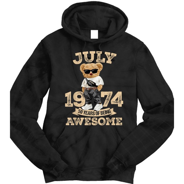 50 Years Of Being Awesome July 1974 Cool 50th Birthday Gift Tie Dye Hoodie