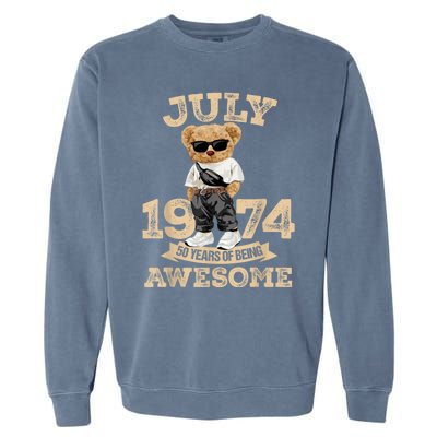 50 Years Of Being Awesome July 1974 Cool 50th Birthday Gift Garment-Dyed Sweatshirt