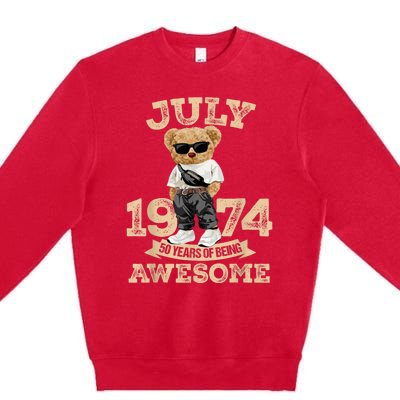 50 Years Of Being Awesome July 1974 Cool 50th Birthday Gift Premium Crewneck Sweatshirt