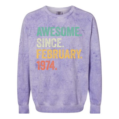 50 Year Old Gifts Awesome Since February 1974 50th Birthday Colorblast Crewneck Sweatshirt