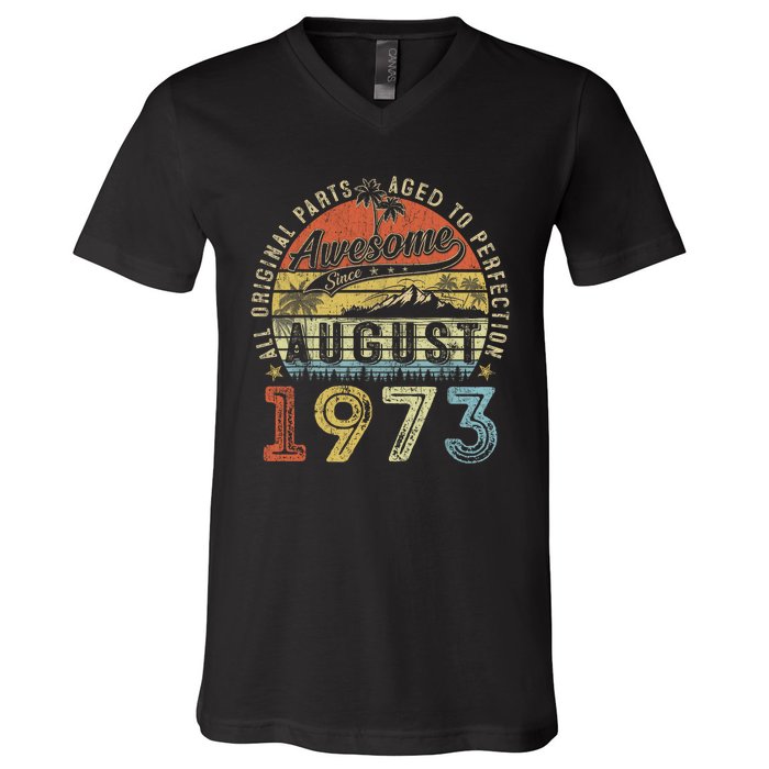 50 Year Old August 1973 Vintage Retro 50th Birthday Gift V-Neck T-Shirt