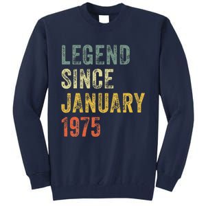 50 Year Old Gifts Legend January 1975 50th Birthday Dad Tall Sweatshirt