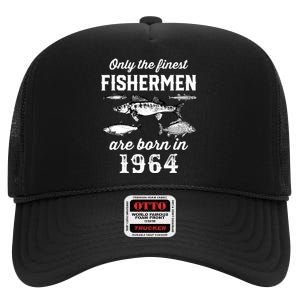 58 Years Old Fishing Fisherman 1964 Birthday High Crown Mesh Back Trucker Hat