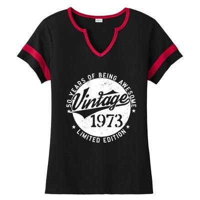 50 Year Old Gifts Vintage 1973 Limited Edition 50th Birthday Ladies Halftime Notch Neck Tee