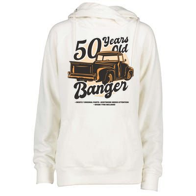 50 Years Old Banger Funny Birthday Womens Funnel Neck Pullover Hood