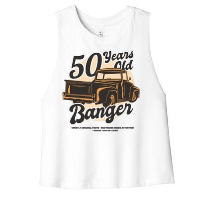 50 Years Old Banger Funny Birthday Women's Racerback Cropped Tank