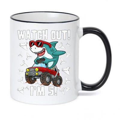 5 Years Old 5th Birthday Shark Monster Truck Gamer 11oz Black Color Changing Mug