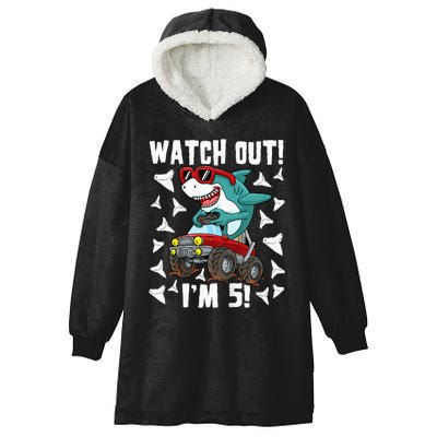 5 Years Old 5th Birthday Shark Monster Truck Gamer Hooded Wearable Blanket