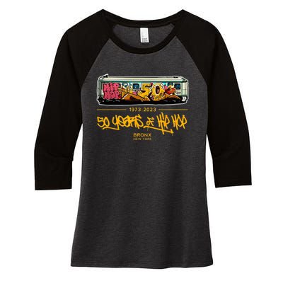 50 Years Of Hip Hop 50th Anniversary Retro Graffiti Women's Tri-Blend 3/4-Sleeve Raglan Shirt