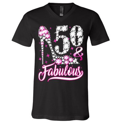 50 Years Old Gifts 50 & Fabulous 50th Birthday Pink Diamond V-Neck T-Shirt