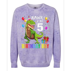 5 Year Old 5th Birthday Boy T Rex Dinosaur Colorblast Crewneck Sweatshirt