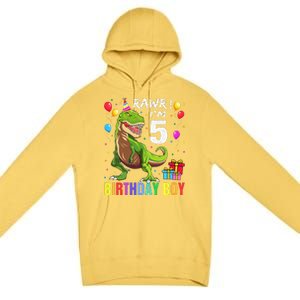 5 Year Old 5th Birthday Boy T Rex Dinosaur Premium Pullover Hoodie